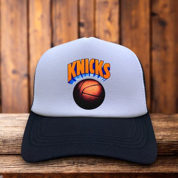 Retro Knicks Mens Trucker Hat Black Snapback 1964 Logo Basketball Baseball Cap - Picture 1 of 4